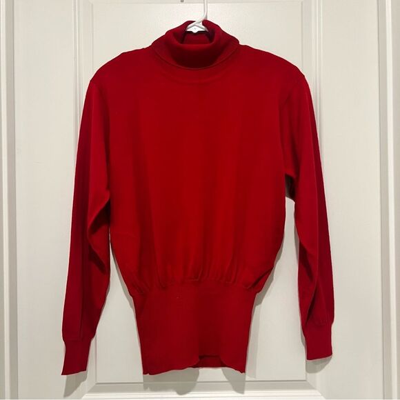 Vintage Bogner Women’s Wool Blend Turtleneck Sweater Cherry Red Sz Large Skiwear - Picture 1 of 10